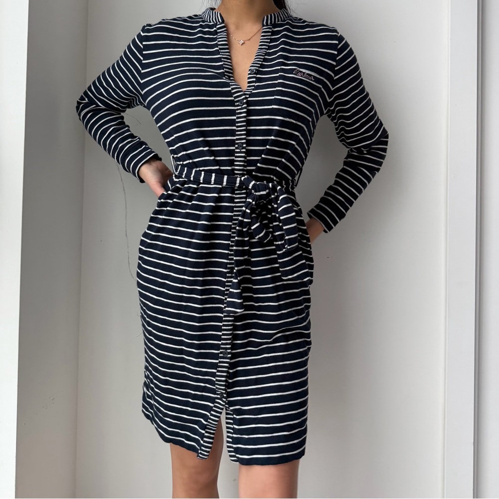 Barbour Navy Striped Belted Shirt Dress - Small - Picture 3 of 4